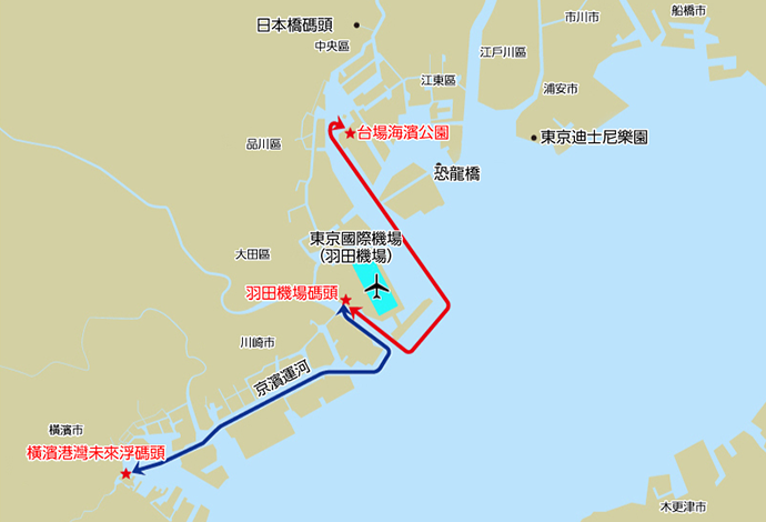橫濱港灣未來浮碼頭~羽田機場碼頭、台場海濱公園~羽田機場碼頭